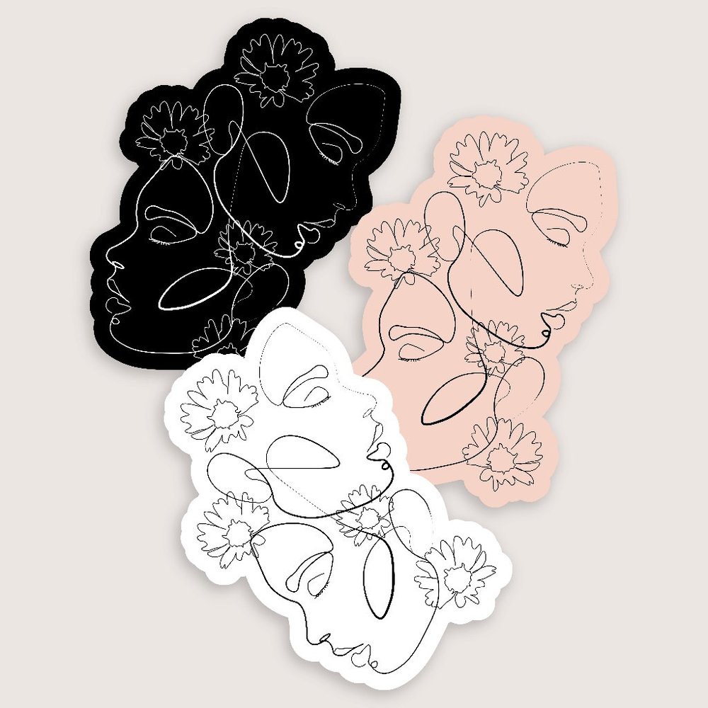 MED 3 Pack Female Line Art and Flower Stickers